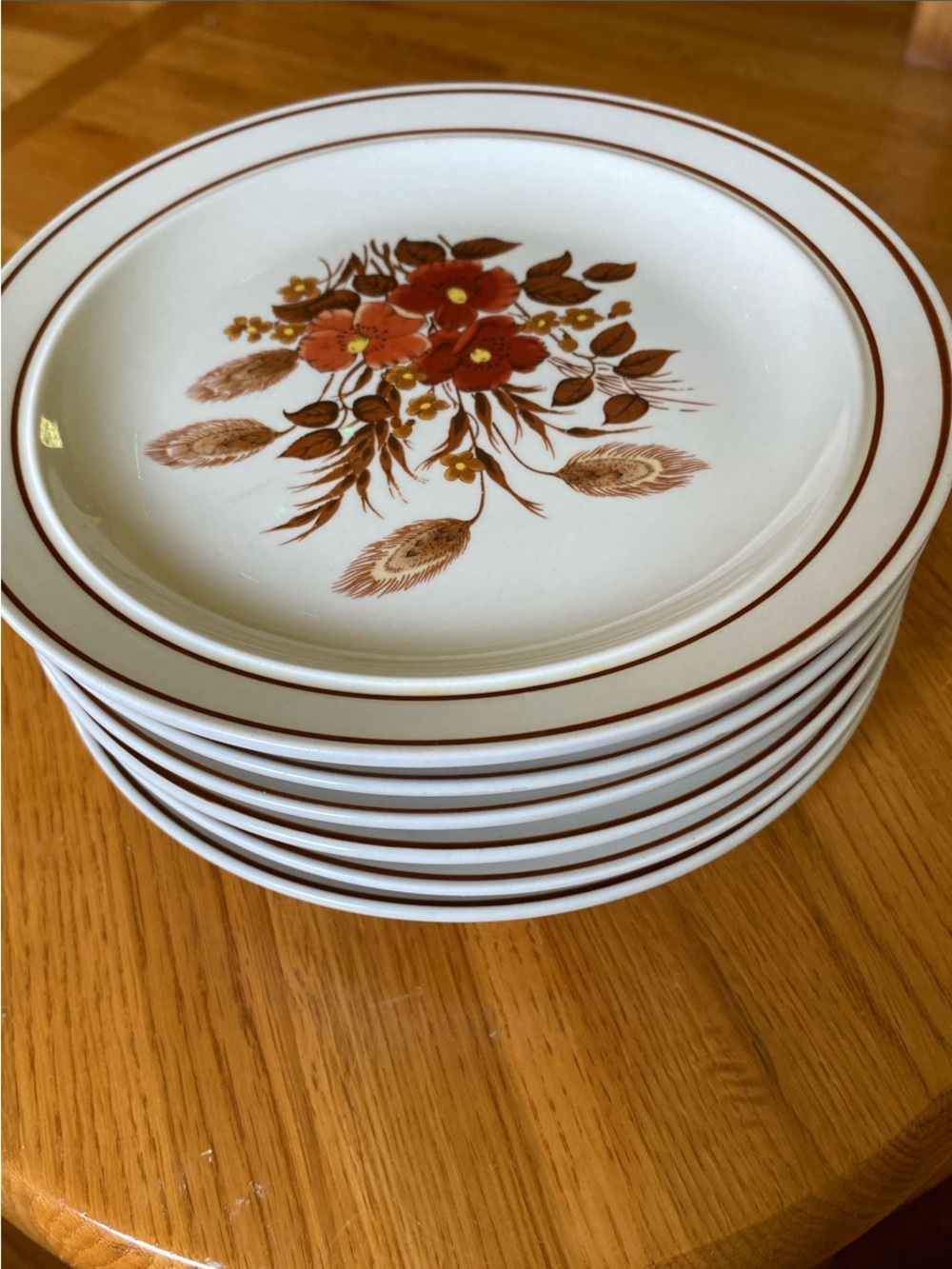 Vtg.  Stoneware Fall Autumn Floral Bread/Salad/Dessert Plates - Set of 6 LikeNew